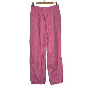 Athleta Pink Retreat Linen High Rise Wide Leg Pant Women's Size Small Tall | S/T